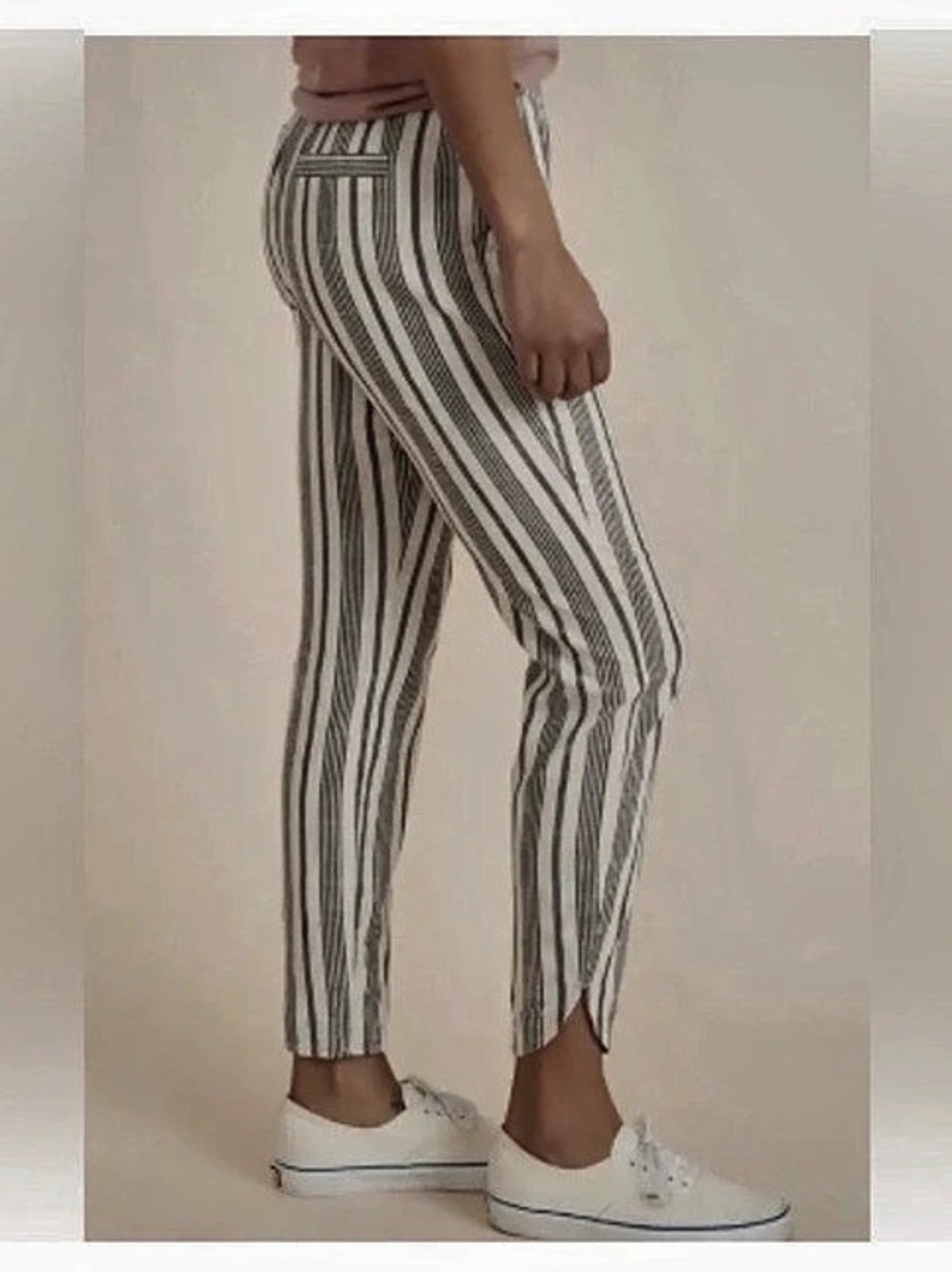 Marine Layer Allison Pant Blue Cream Striped Lightweight Straight Leg Pants Sz L - Picture 2 of 9